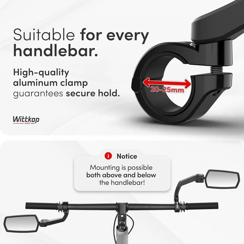 WITTKOP - Large HD 360° rotatable & foldable e-Bike mirror