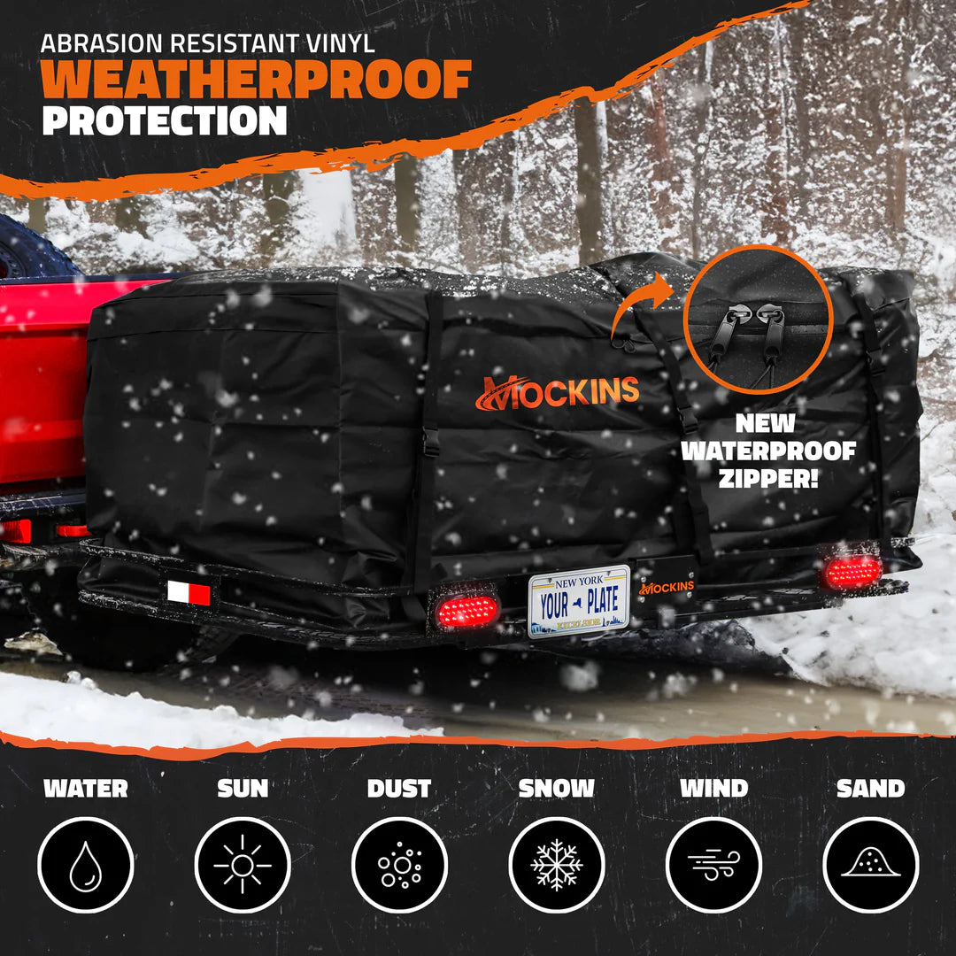 MOCKINS - 72"x 36"x 6" XXL Hitch Carrier Rack + Rear Lights & 50 Cu ft Cargo Bag