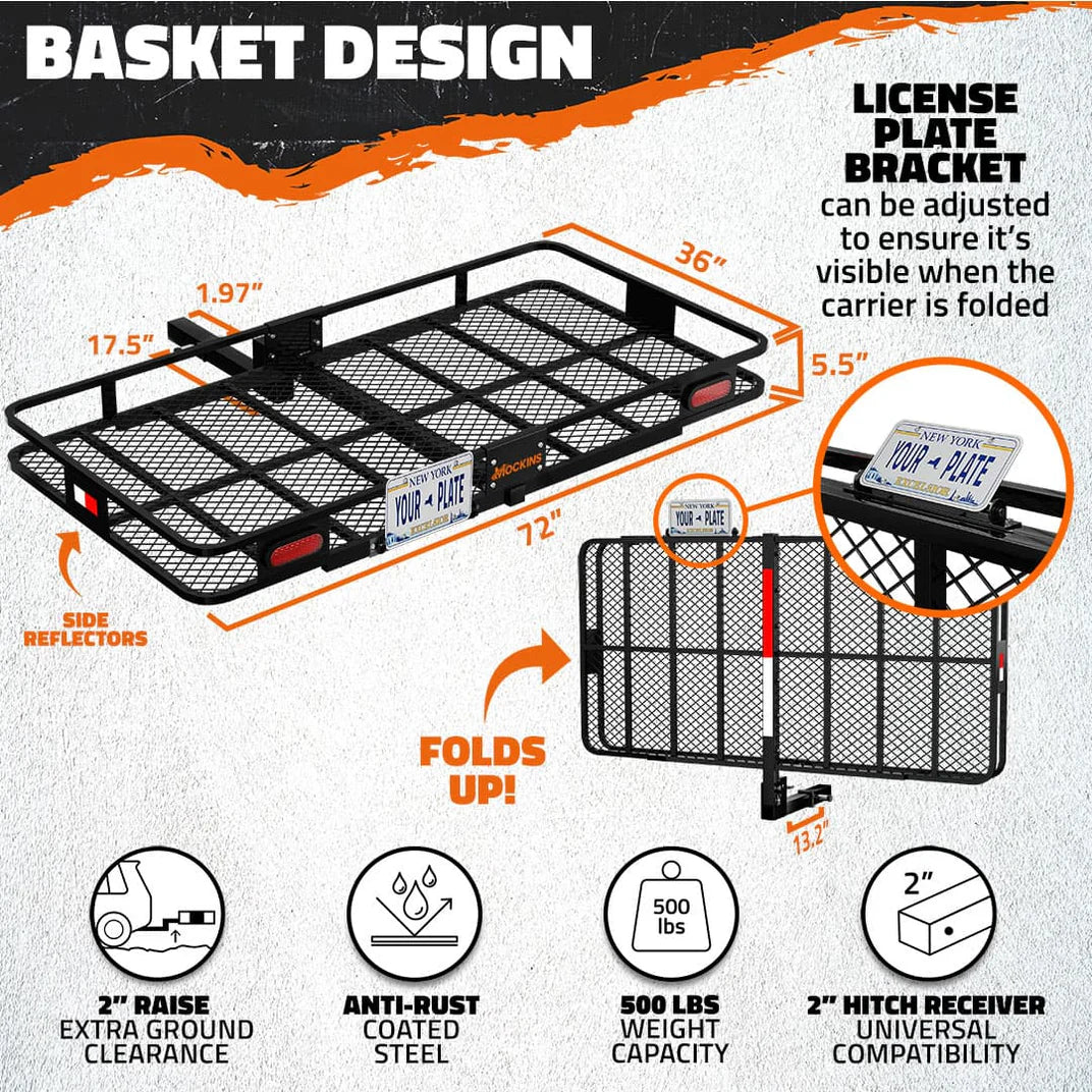MOCKINS - 72"x 36"x 6" XXL Hitch Carrier Rack + Rear Lights
