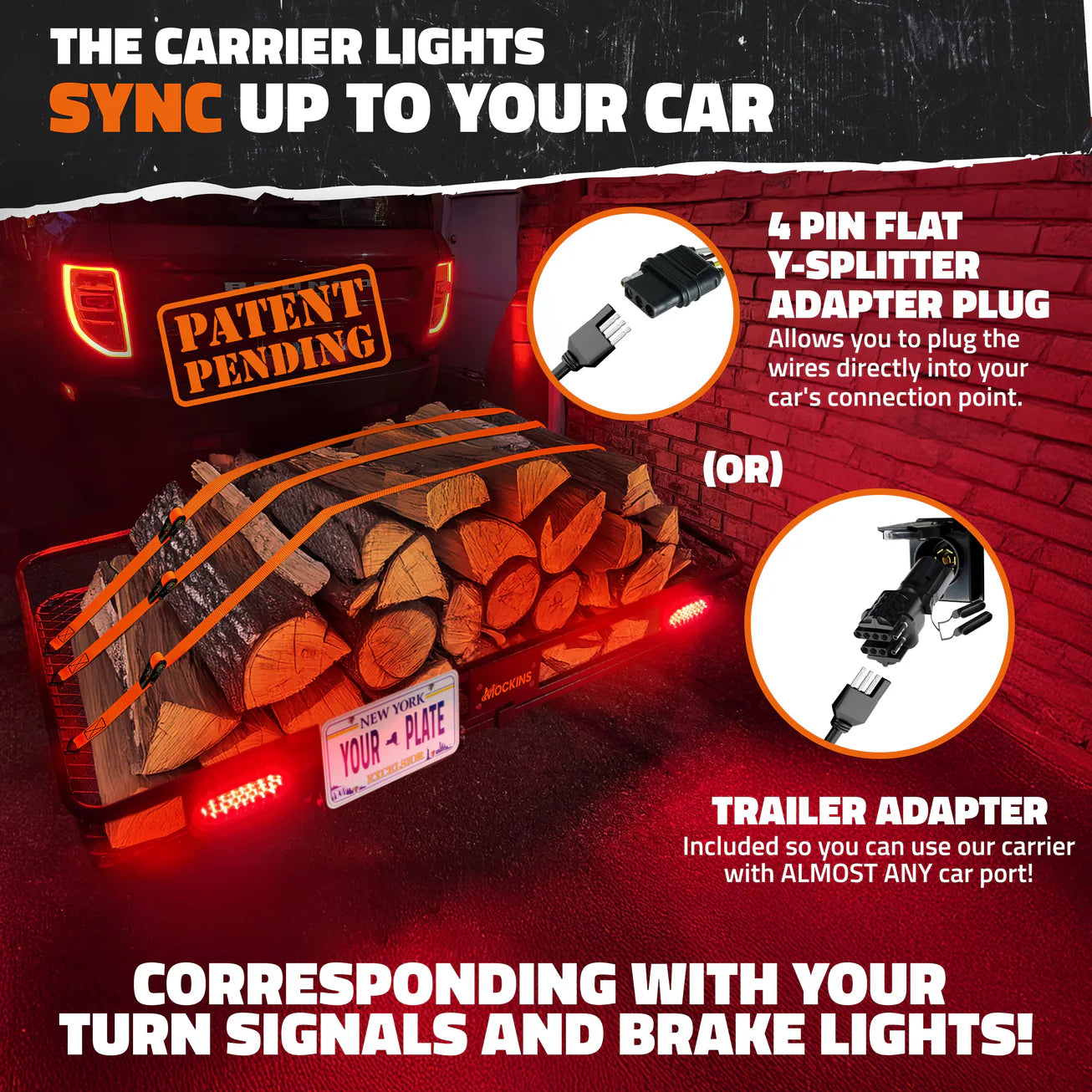 MOCKINS - 72"x 36"x 6" XXL Hitch Carrier Rack + Rear Lights