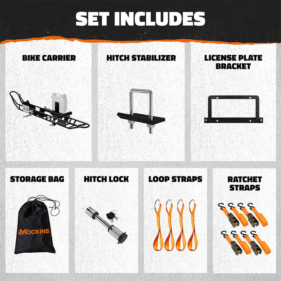 MOCKINS - 83" Heavy Duty Dirt Bike & E-Bike Hitch Carrier & Tilting Loading Ramp