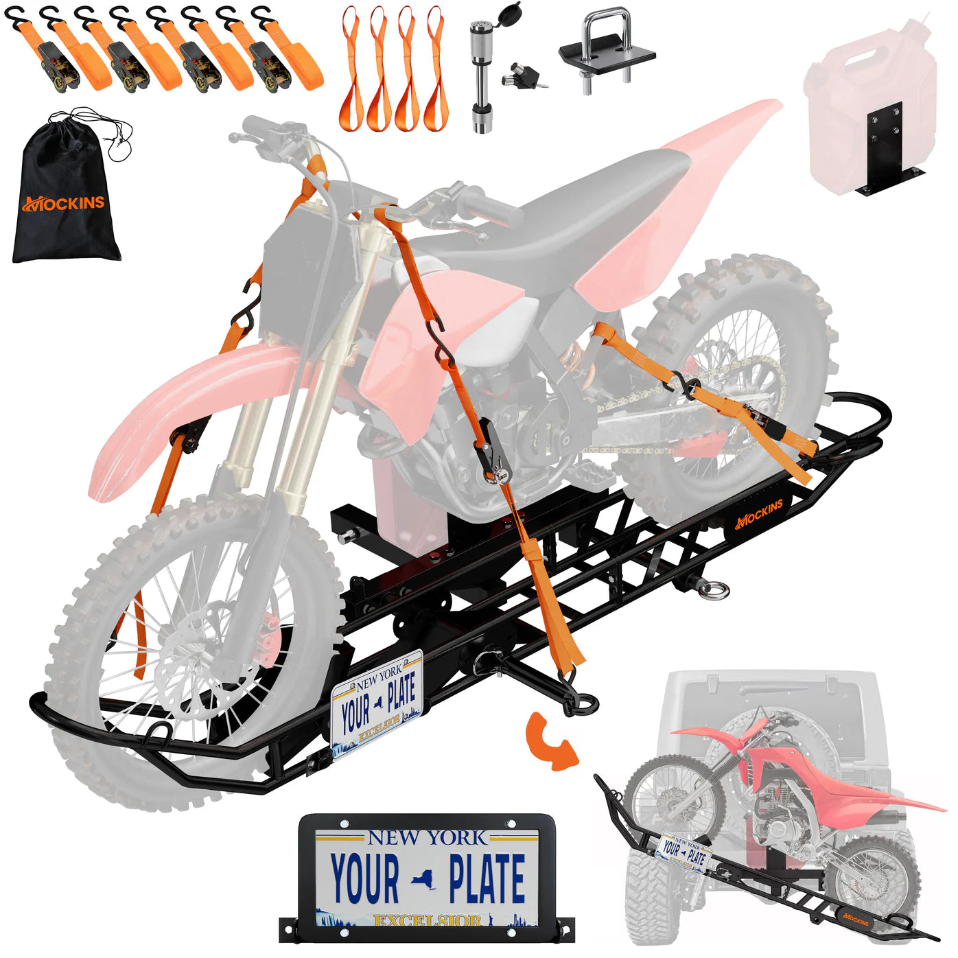 MOCKINS - 83" Heavy Duty Dirt Bike & E-Bike Hitch Carrier & Tilting Loading Ramp