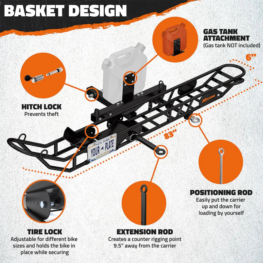 MOCKINS - 83" Heavy Duty Dirt Bike & E-Bike Hitch Carrier & Tilting Loading Ramp