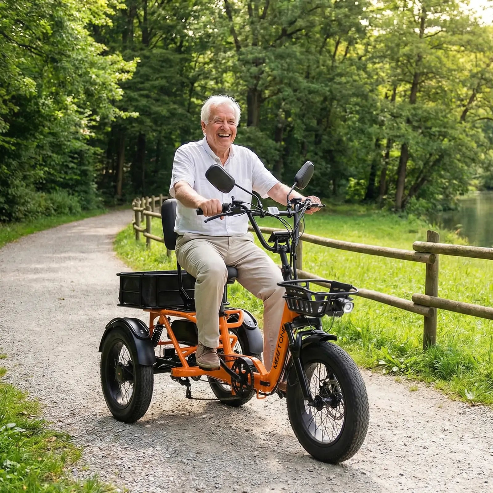MEET ONE - Breeze 2.0, Full Suspension Fat Tire Folding Semi-Recumbent Electric Trike 15Ah/720Wh 20 MPH