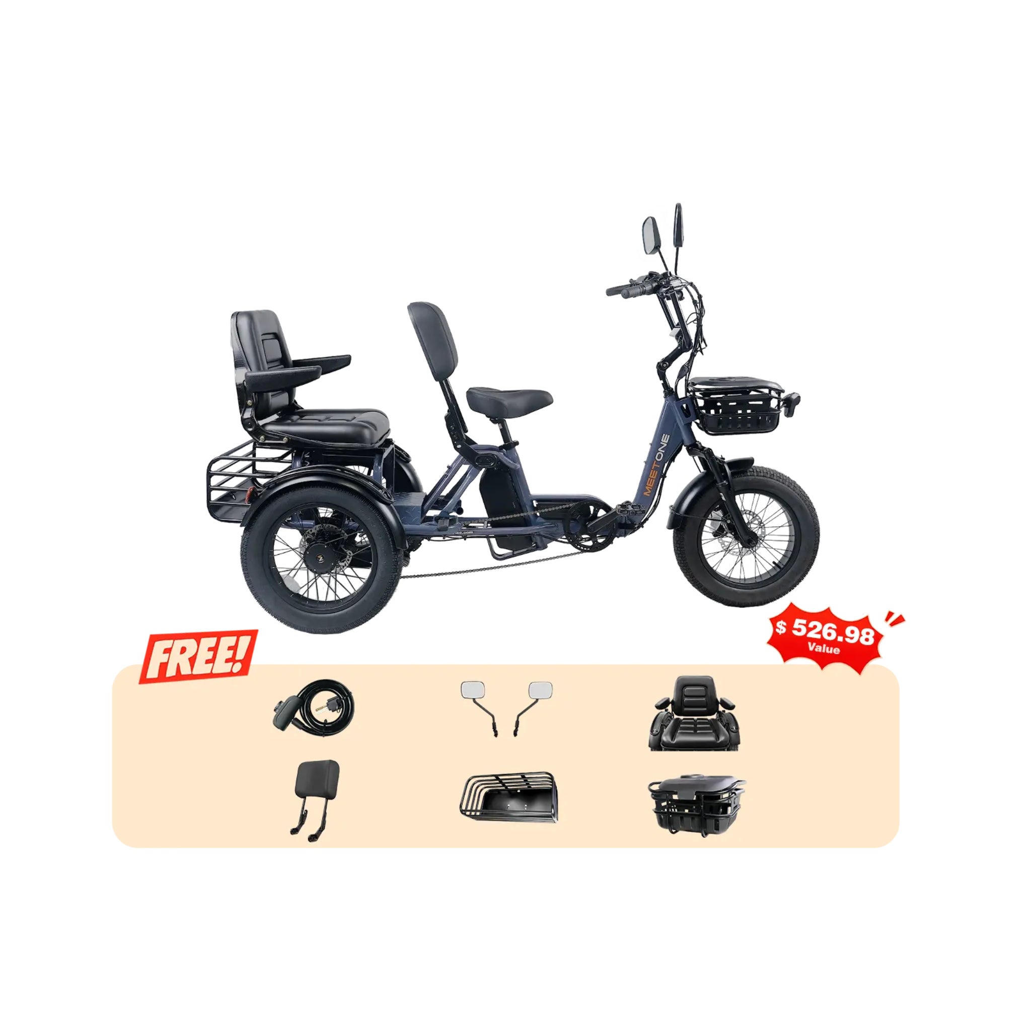 MEET ONE - Pair, Electric Trike with Passenger Seat 40Ah 22MPH