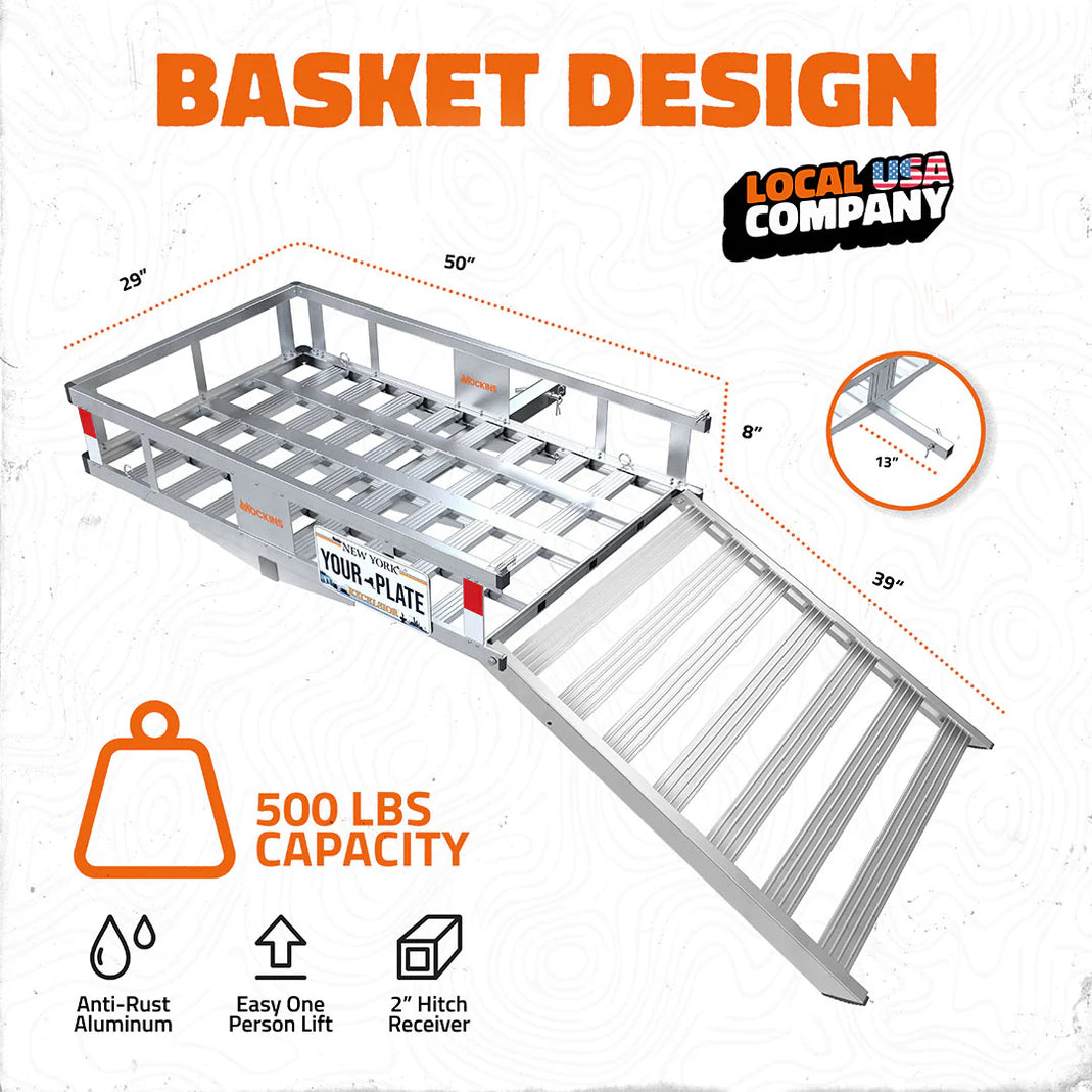 MOCKINS - 50"x29"x8" Aluminum Hitch Carrier with Ramp for Wheelchairs and Mobility Aid Devices