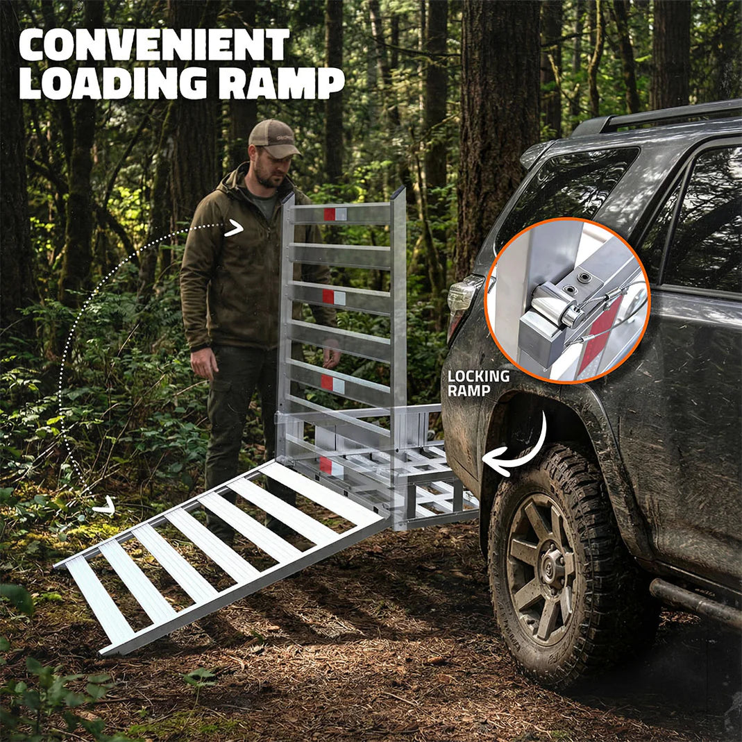 MOCKINS - 50"x29"x8" Aluminum Hitch Carrier with Ramp for Wheelchairs and Mobility Aid Devices