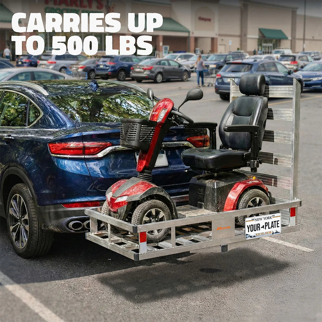 MOCKINS - 50"x29"x8" Aluminum Hitch Carrier with Ramp for Wheelchairs and Mobility Aid Devices