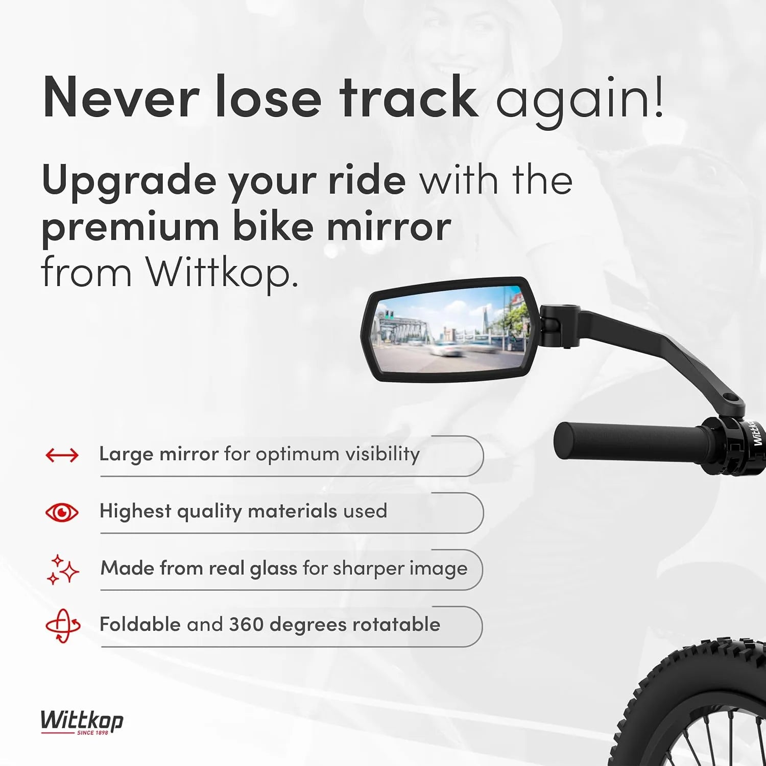 WITTKOP - Large HD 360° rotatable & foldable e-Bike mirror