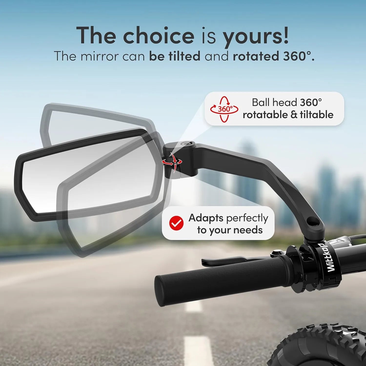 WITTKOP - Large HD 360° rotatable & foldable e-Bike mirror