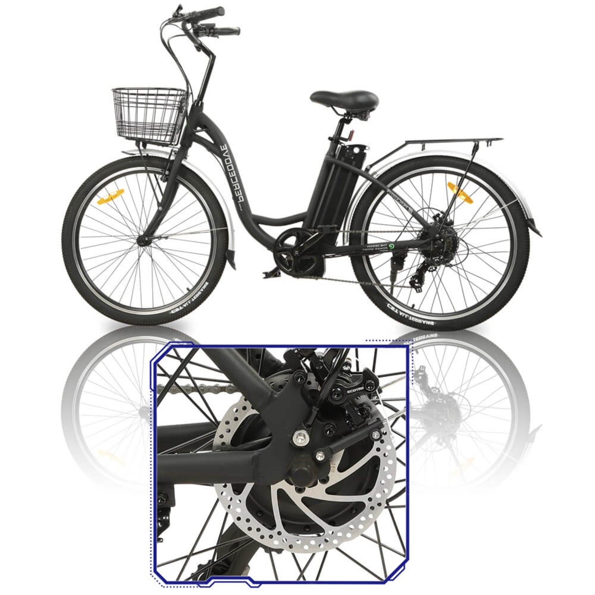 ECOTRIC - Peacedove Electric City Bike with Basket and Rear Rack 36V 350W 20MPH