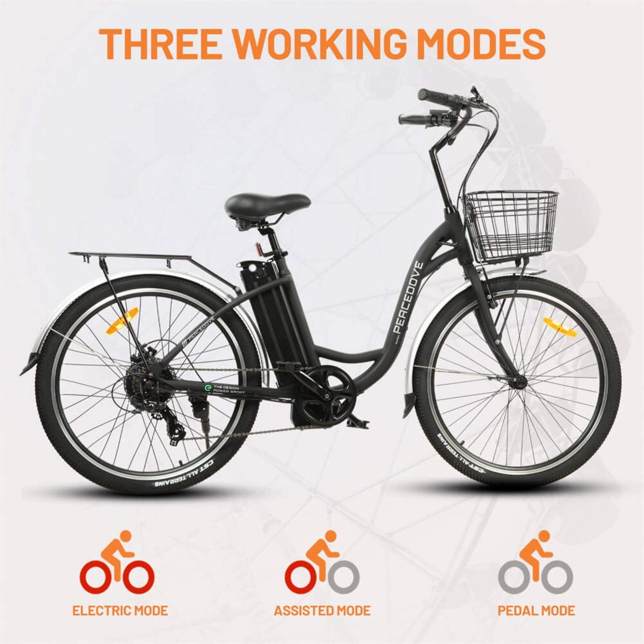 ECOTRIC - Peacedove Electric City Bike with Basket and Rear Rack 36V 350W 20MPH