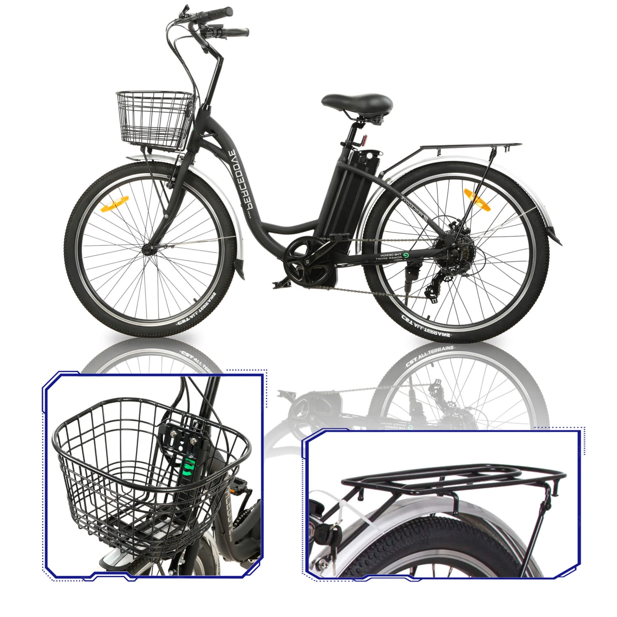 ECOTRIC - Peacedove Electric City Bike with Basket and Rear Rack 36V 350W 20MPH